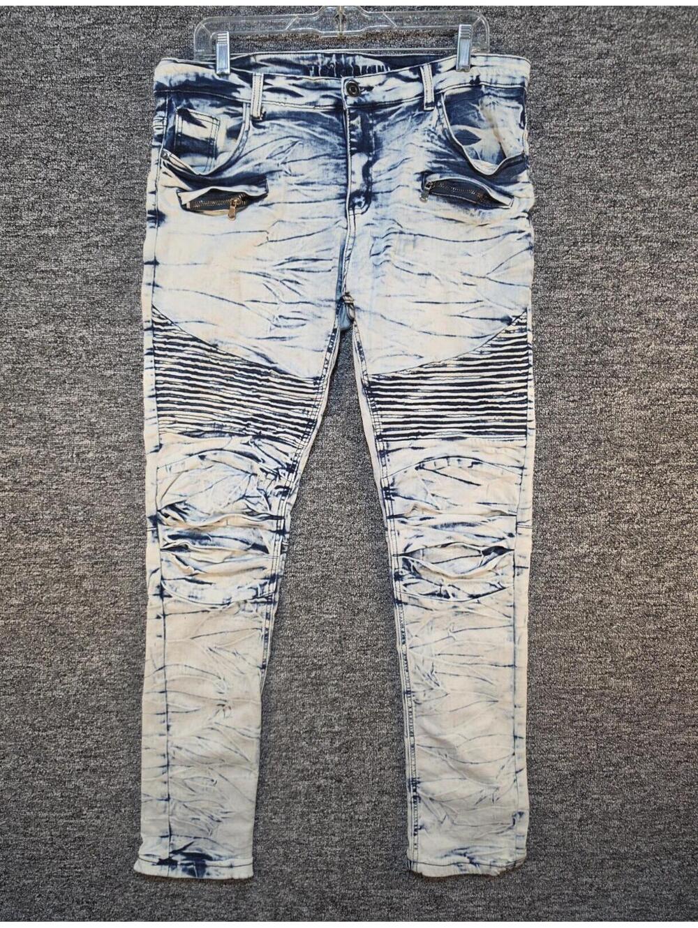 rue21 Premium Skinny Fit Acid Wash Blue/White Tie-Dye Denim Jeans 5-Pocket Men